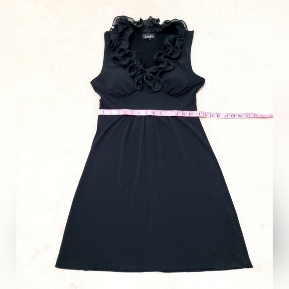 Y2K A. Byer Dress Womans Size Medium ruffle Neck Sleeveless Made In USA Black - Picture 10 of 11